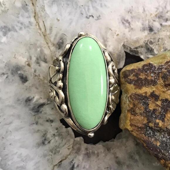 Carolyn Pollack Sterling Silver Elongated Oval Variscite Ring Size 6 For Women - Picture 4 of 10
